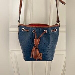 Dooney And Bourke Blue and Brown Ostrich Leather Bucket Bag